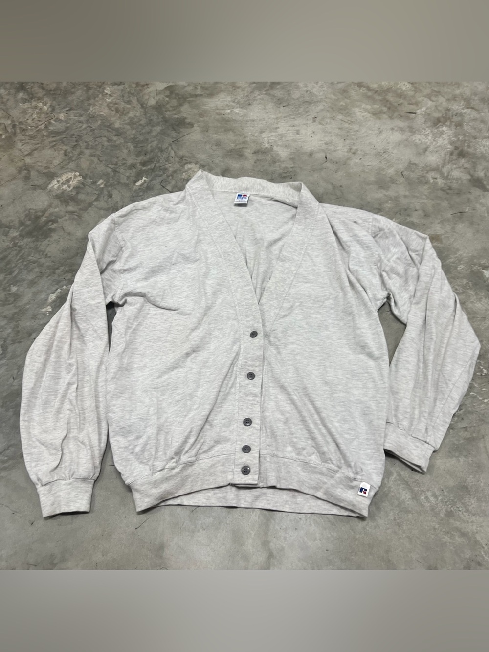 Vintage Russell Athletic Cardigan Sweatshirt Mens L/XL Gray Blank Fleece 90s